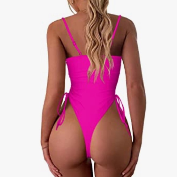 Hot Pink High Waisted One Piece Swimsuit - Picture 3 of 5